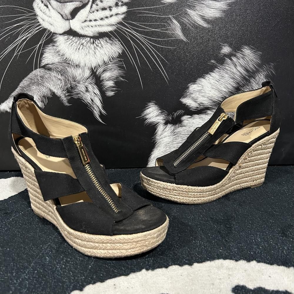 Michael Kors Berkley Espadrille Sandal Women's 7.5M Black Slingback Strappy